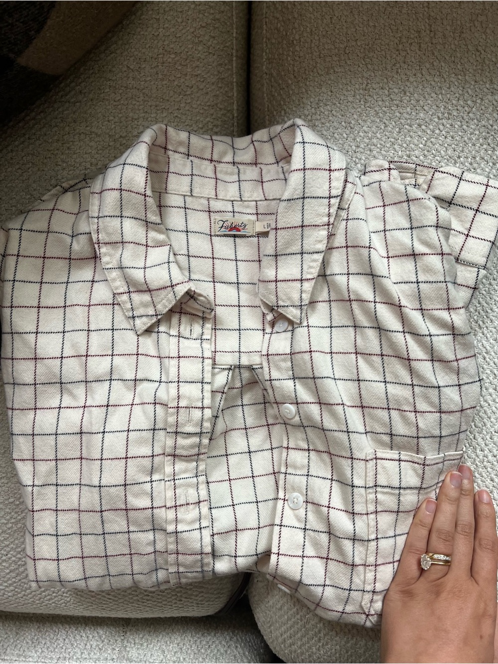 FAHERTY  Plaid cream red Cotton Flannel Shirt Womens large